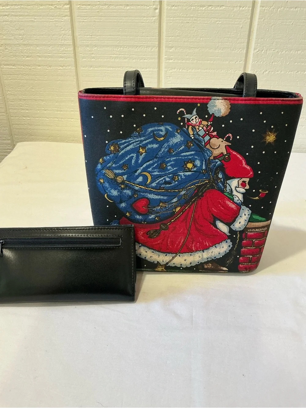 VTG Rare Mary Engelbreit “Believe” Santa Hand-Beaded purse with matching wallet